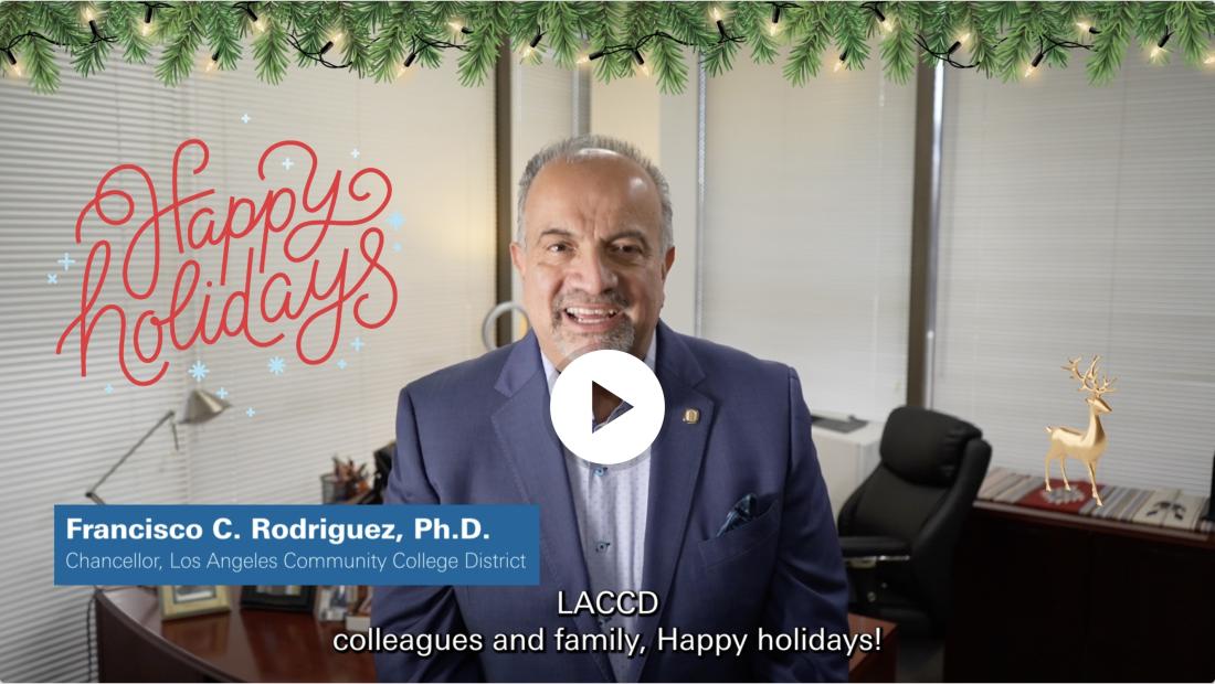 Screen Shot of Chancellor Rodriguez from Holiday Year in Review video