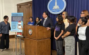 Chancellor Román at a Los Angeles City Hall press conference