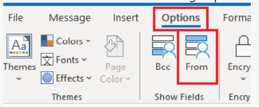 A screenshot of the "Options" pane ribbon in Outlook for Windows.