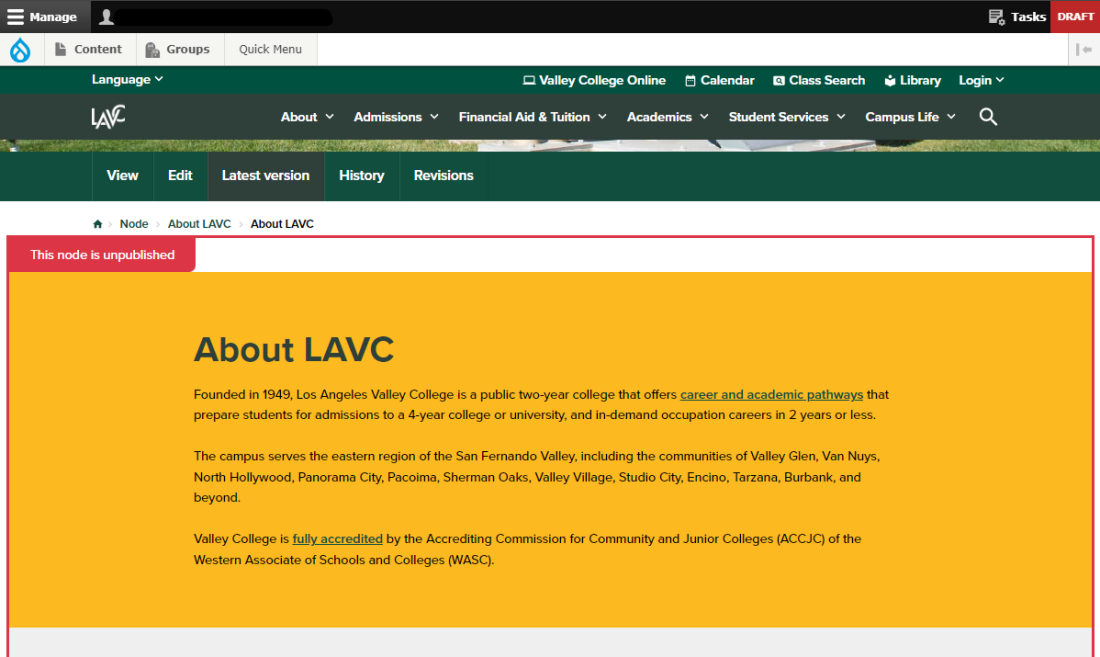 About LAVC page in draft