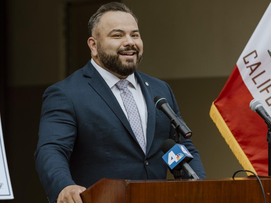 LACCD Trustee David Vela Speaks at a Press Conference