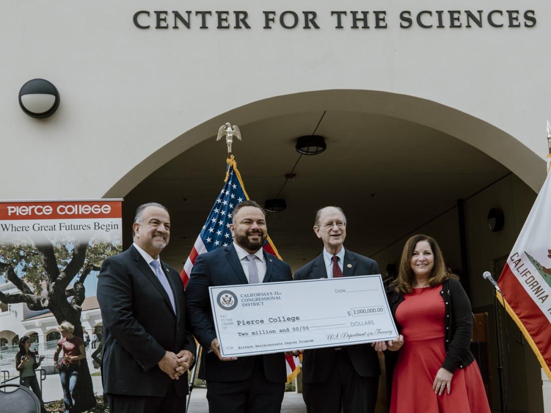 Congressman Brad Sherman Presents a Check to LACCD Trustee David Vela on behalf of LA Pierce College