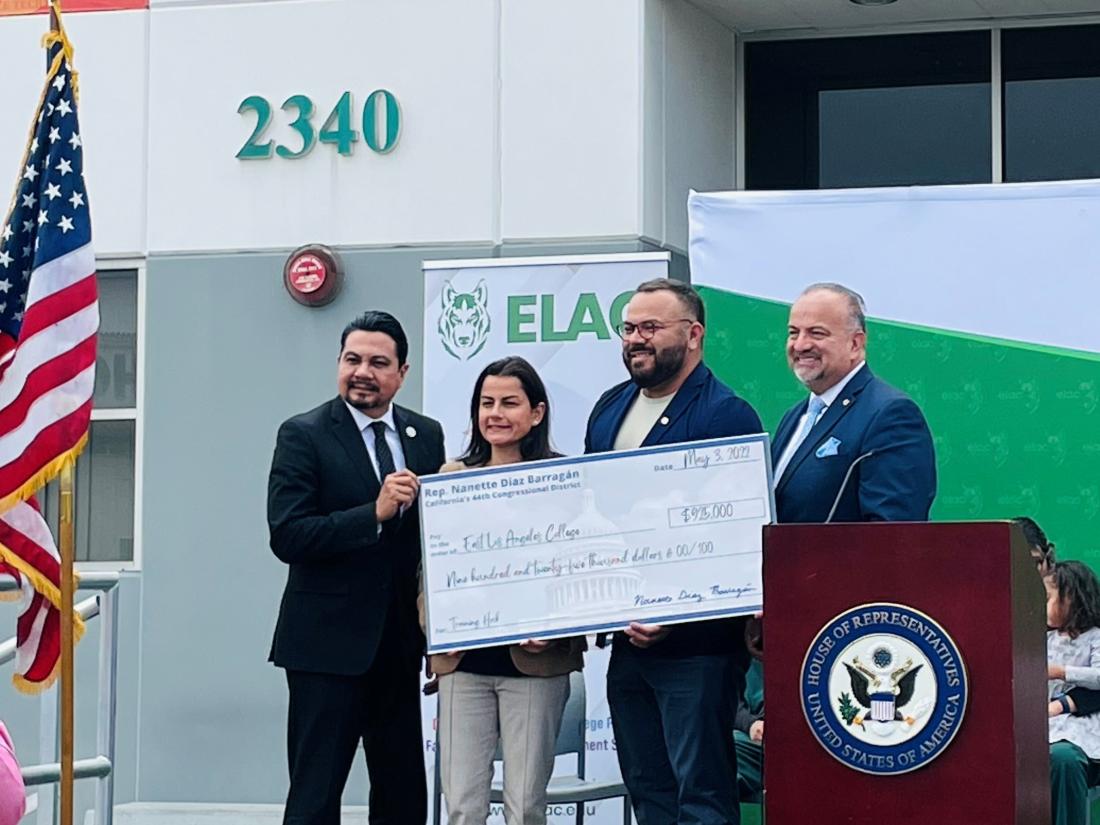 Congresswoman Nanette Barragan Presents a Check in Support of East LA College's South Gate Center