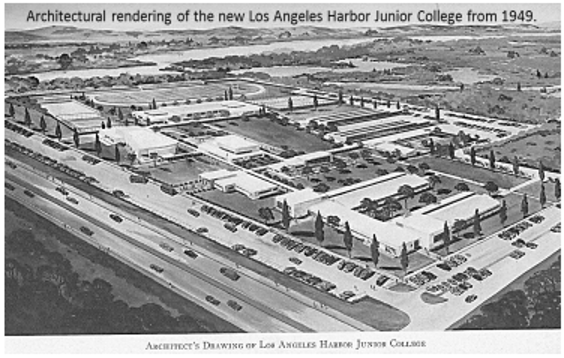 Architectural rendering of the new Los Angeles Harbor College from 1949