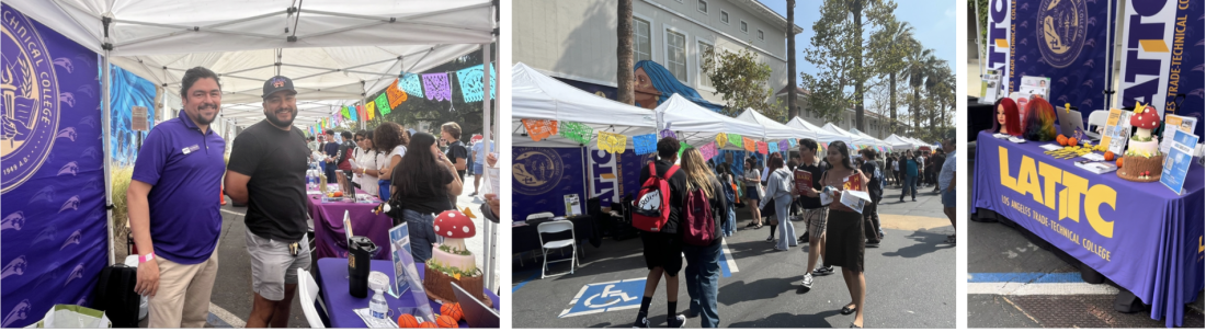 Left: LATTC Outreach’s Mr. Armando Villalpando and Guillermo Valdez; Center/Right: scenes from the 2024 Latino College Expo