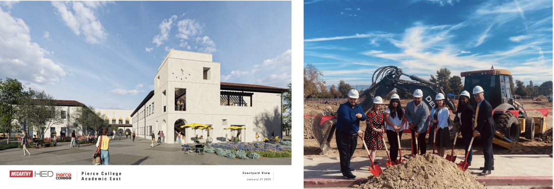 Left: Rendering of Academic Building Right: LAPC dirt toss